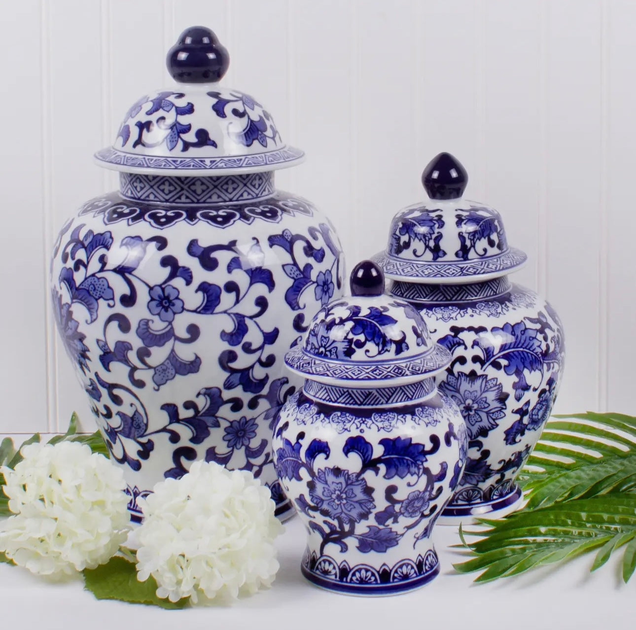 Blue and White Chinoiserie Jar - Large